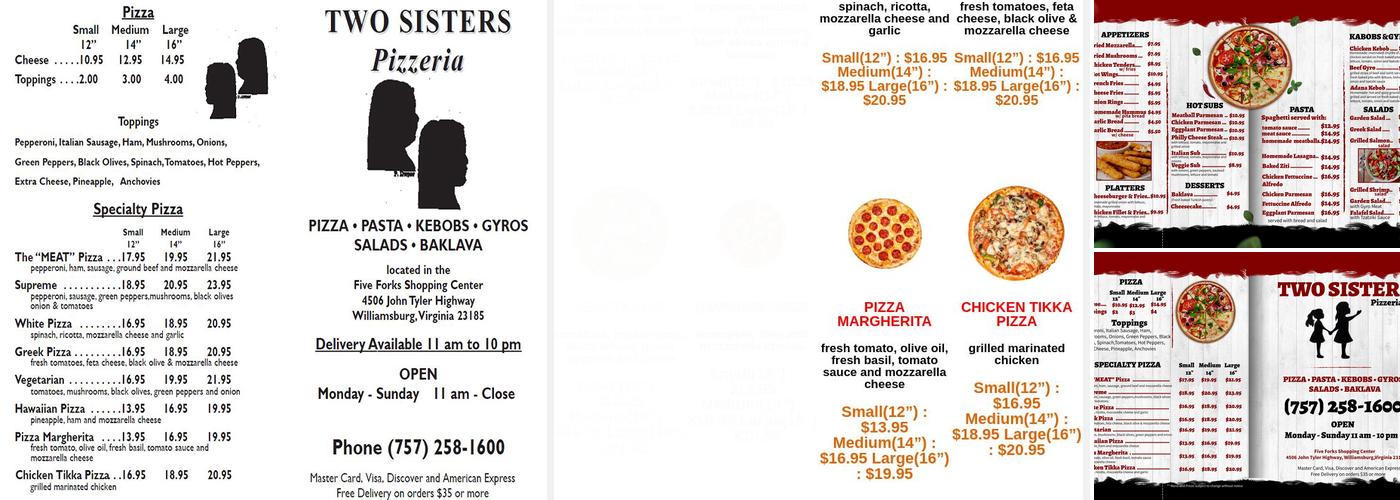 Two Sisters Pizzeria Menu