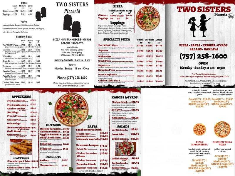 Two Sisters Pizzeria Menu