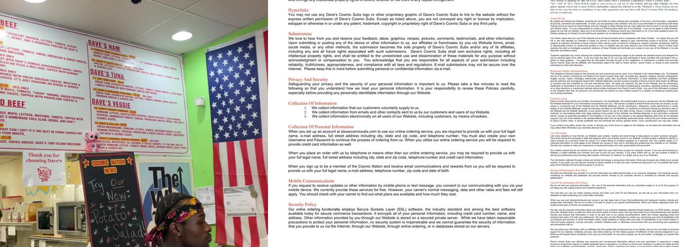 Dave's Cosmic Subs Menu