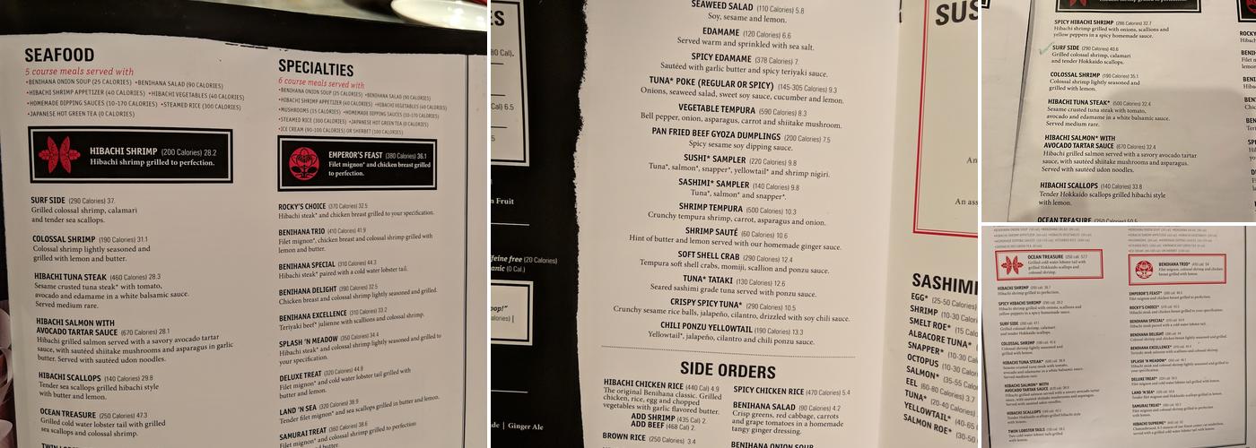 Benihana Menu