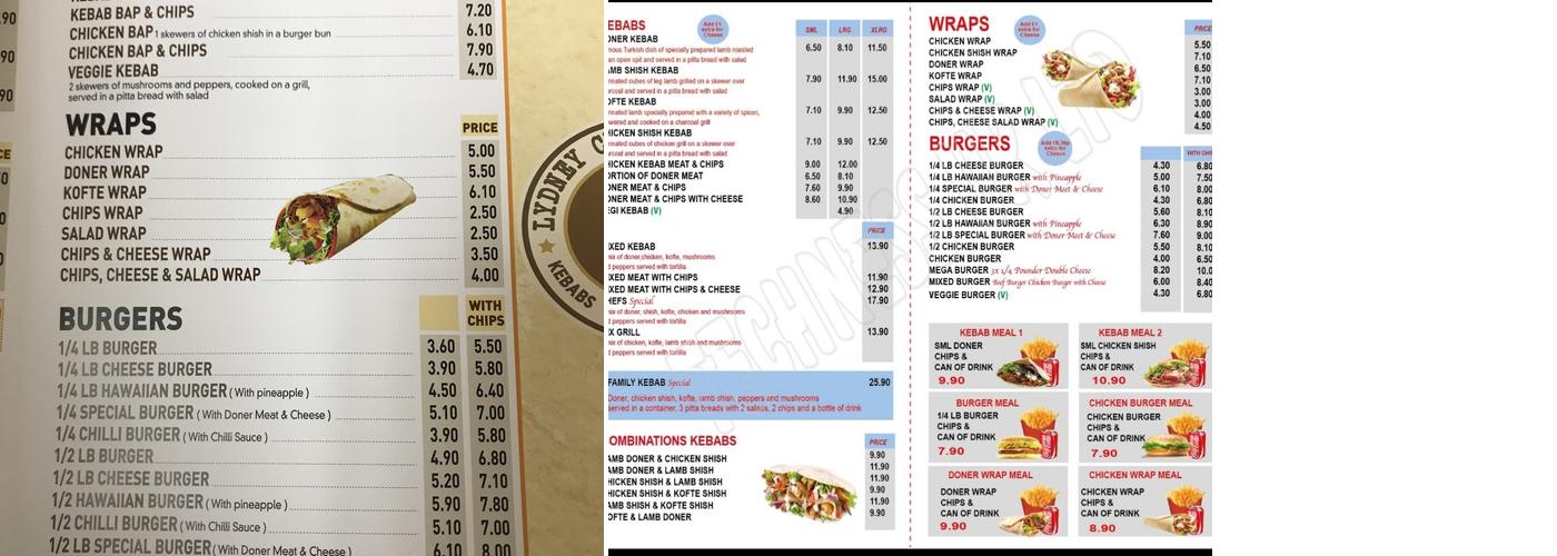 Lydney charcoal grill Menu