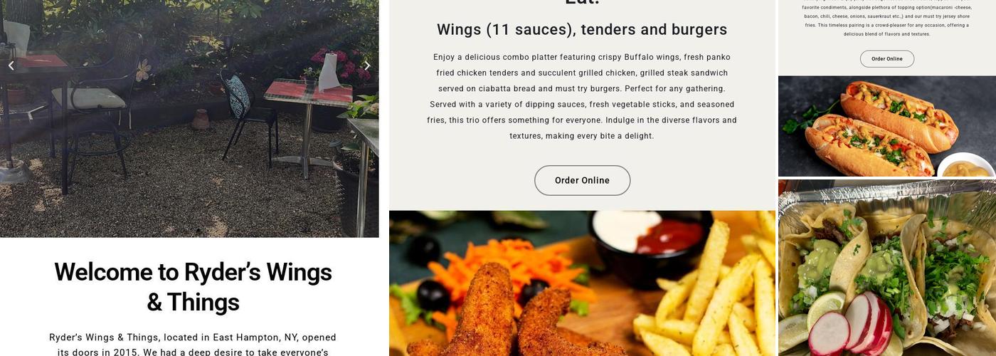Ryder's Wings & Things Menu