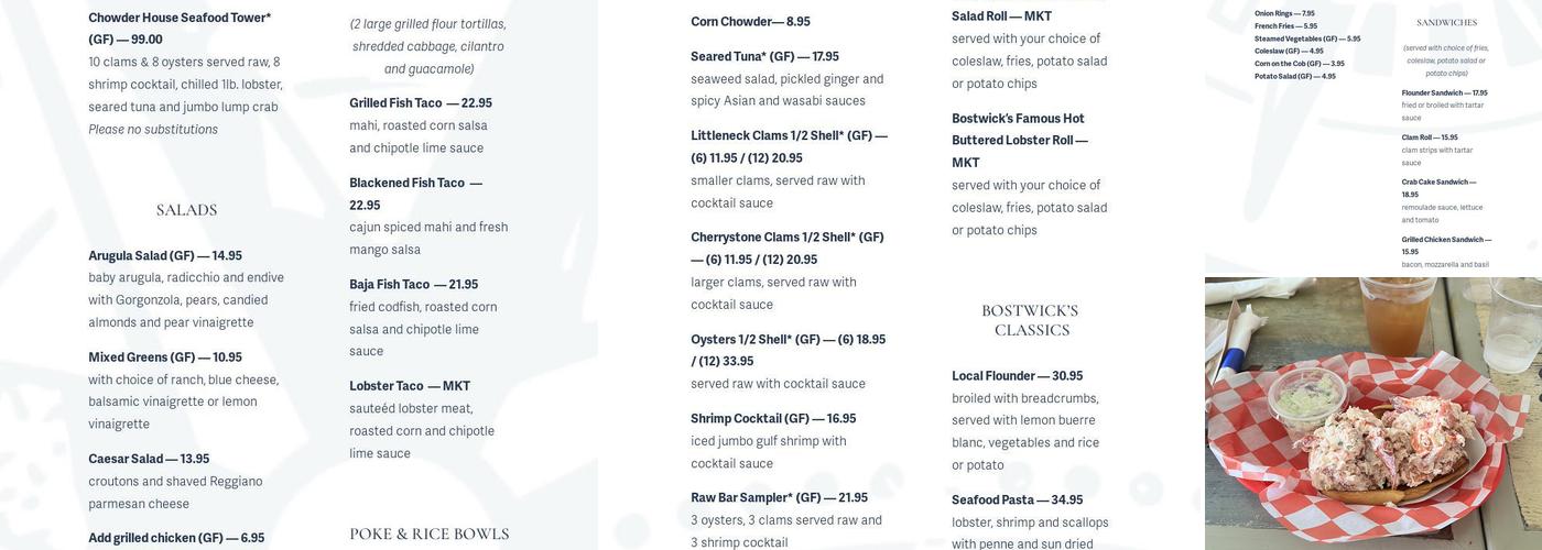 Bostwick's Chowder House Menu