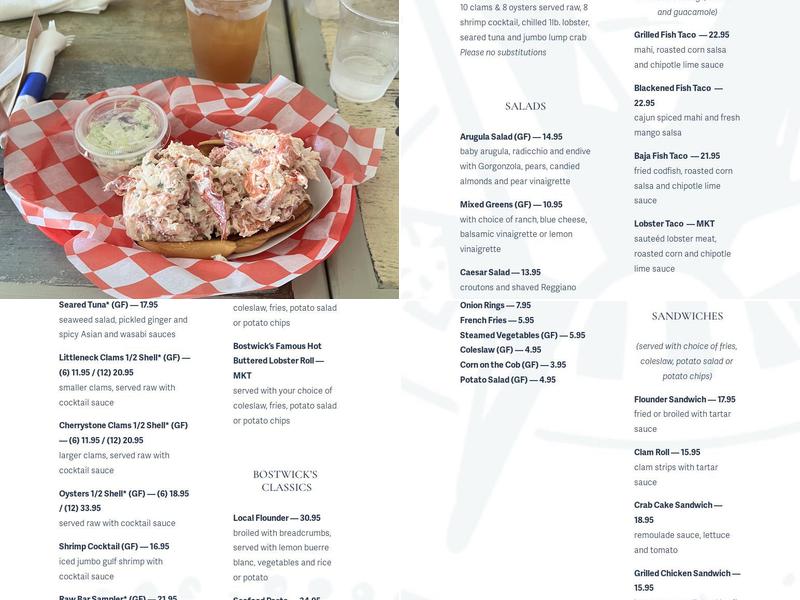 Bostwick's Chowder House Menu