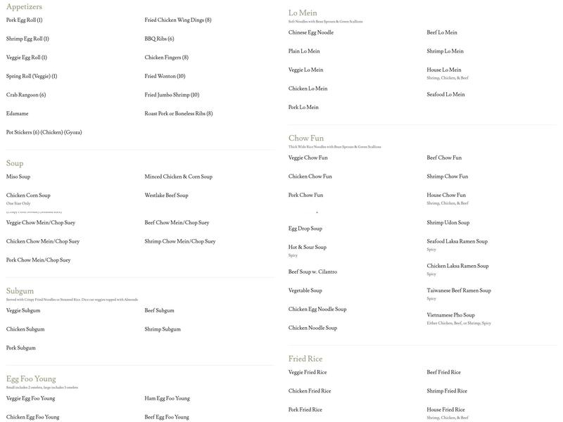 Happy Buddha Cafe Menu