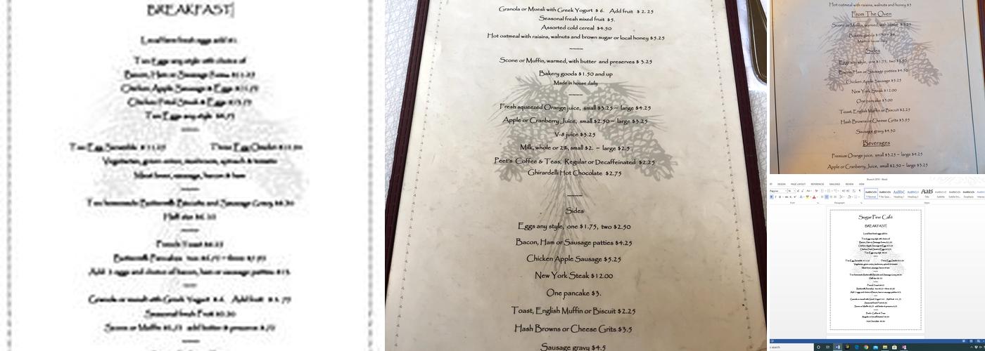 Sugar pine cafe Menu