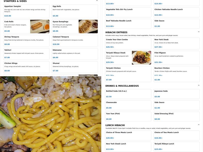 Hibachi Japanese Steakhouse Menu