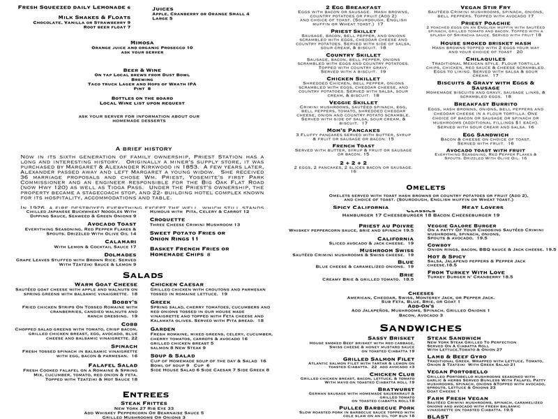 Priest Station Café Menu