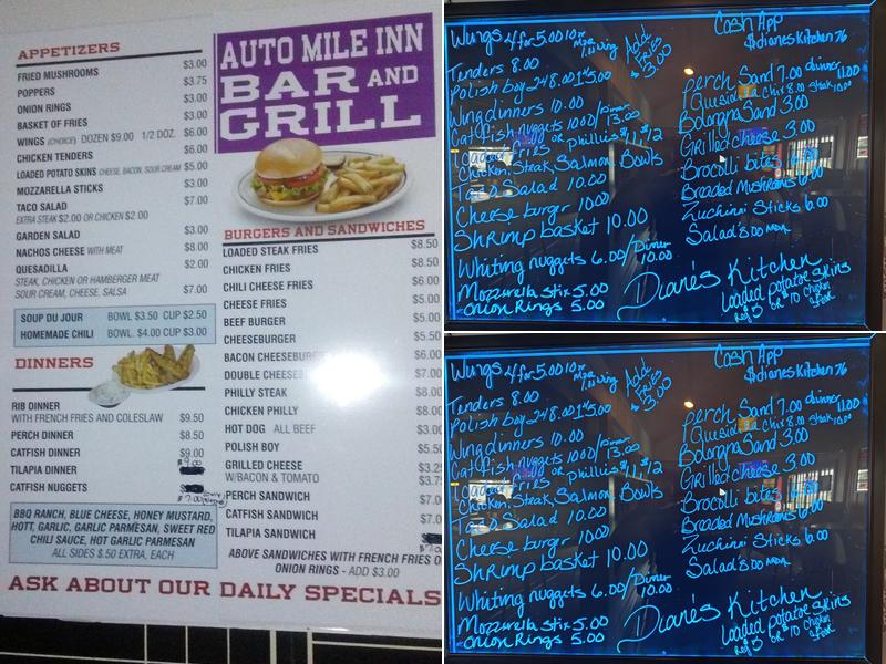 Bedford Automile Inn Bar & Grill Menu