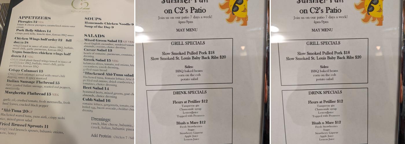 C2 Restaurant Bar Lounge Menu