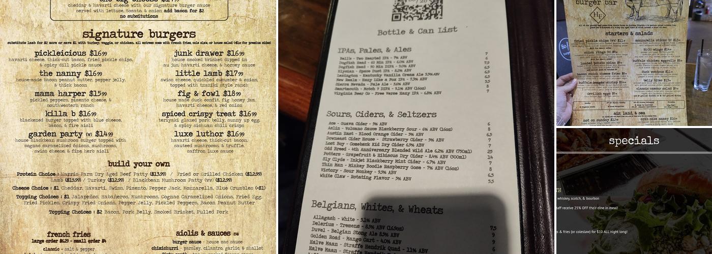 80/20 Burger Bar Menu