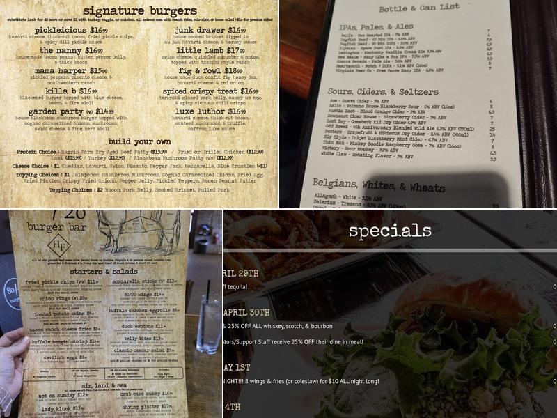 80/20 Burger Bar Menu