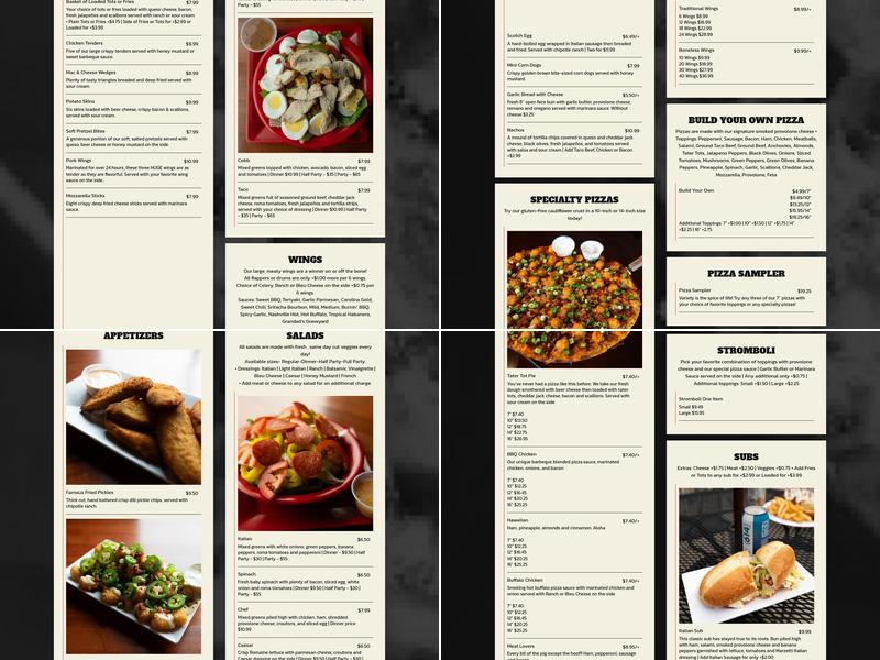 Grandad's Pizza Menu