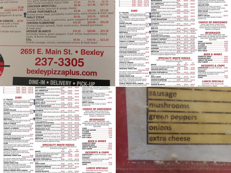 Bexley Pizza Plus Menu