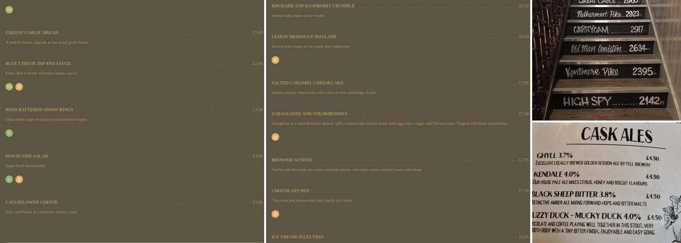 Ye Olde Fleece Inn Menu