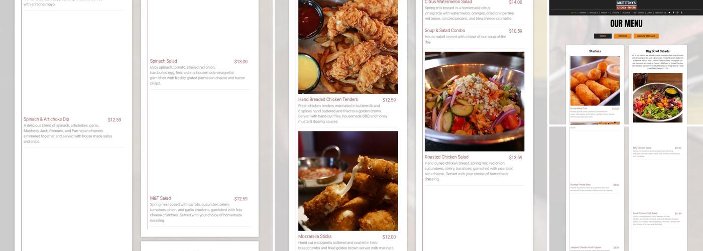 Matt and Tony's Kitchen x Tavern Menu