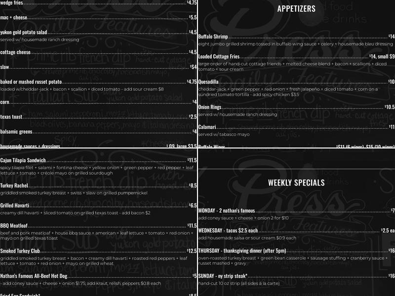 Press Grill Menu