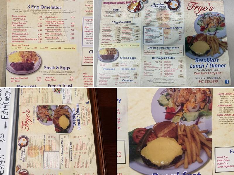 Frye's Restaurant Menu