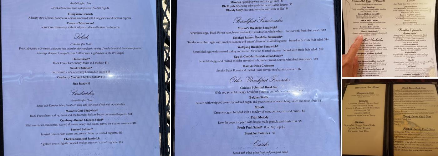 Mozart's Bakery and Event Space Menu