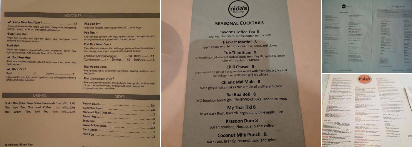 Nida's Thai on High Menu