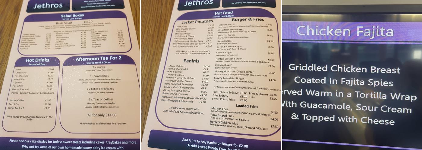 Jethros Menu