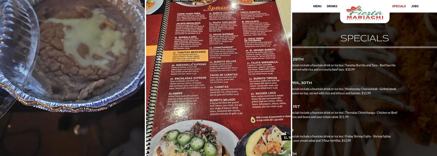 Fiesta Mariachi Menu