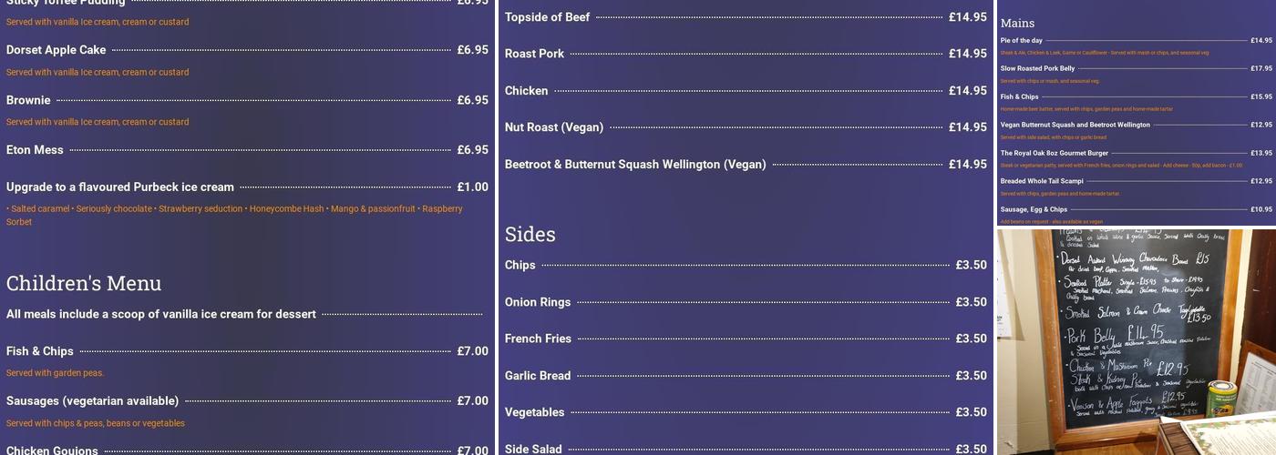 The Royal Oak Menu