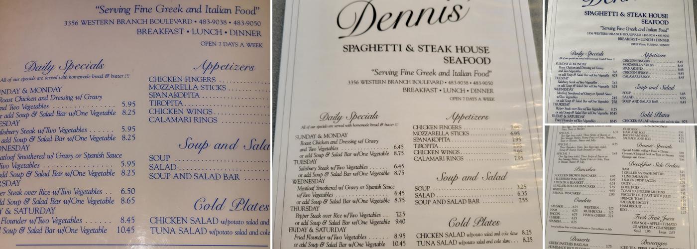 Dennis Spaghetti & Steak House Menu
