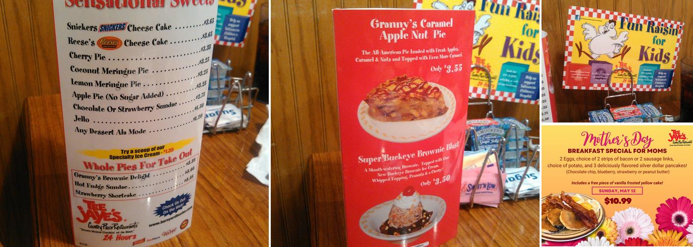 Tee Jaye's Country Place Menu