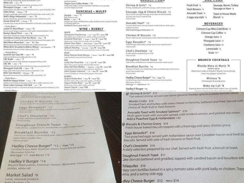 Hadley's Bar + Kitchen Menu