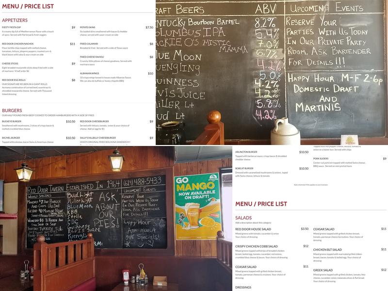 Red Door Tavern Menu
