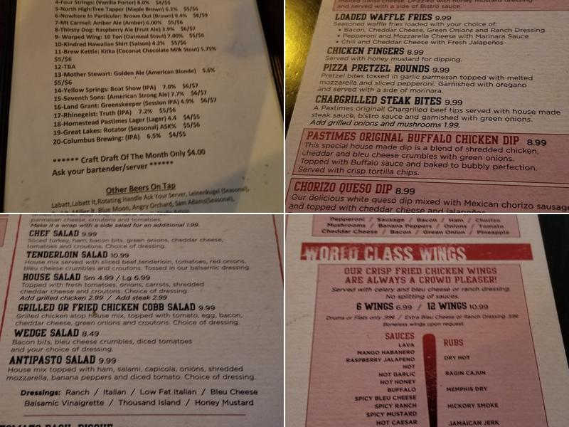 Pastimes Pub & Grill Crosswoods Menu