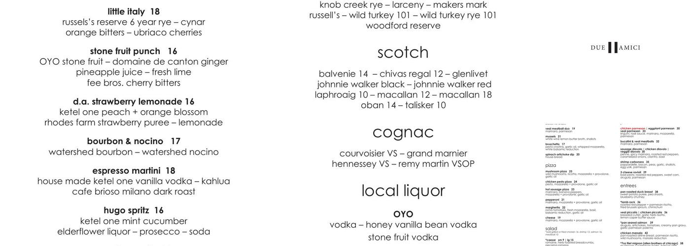 Due Amici Menu