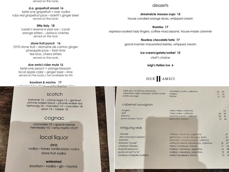 Due Amici Menu