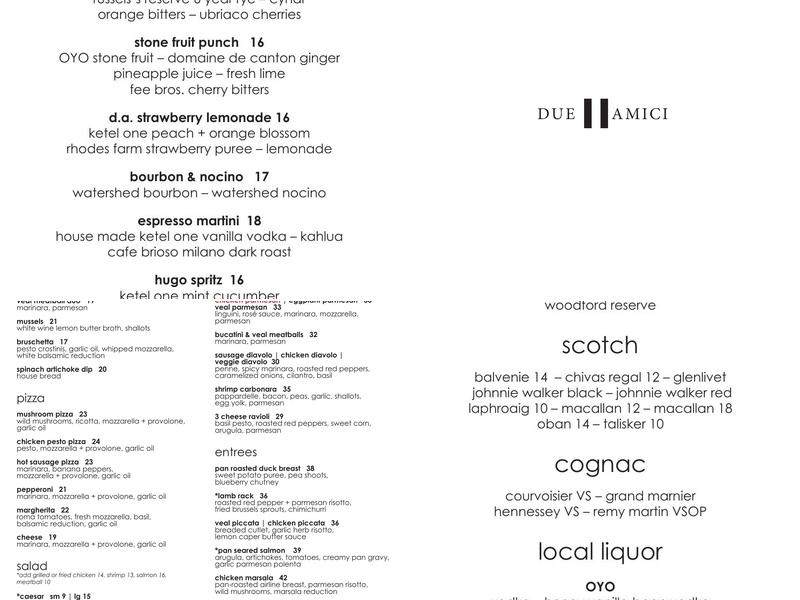 Due Amici Menu