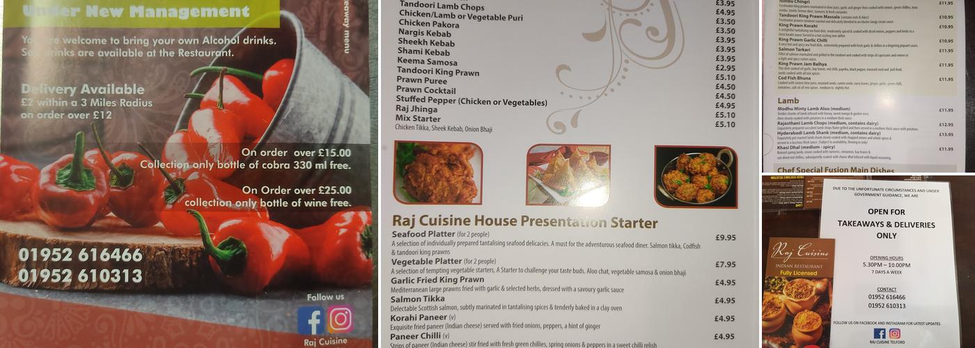 Raj Cuisine Menu