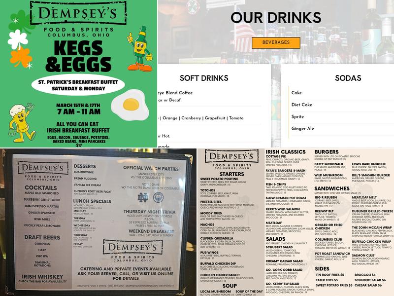 Dempsey's Food & Spirits Menu