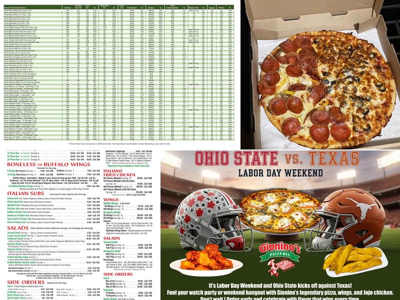 Gionino's Pizzeria Menu