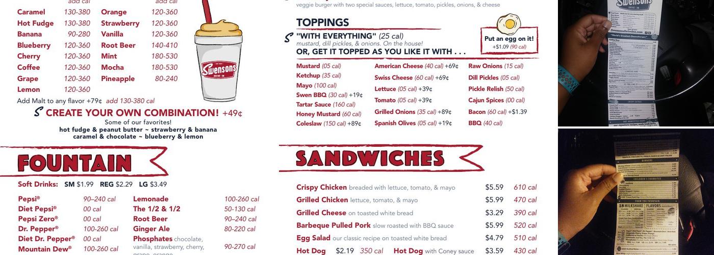Swensons Drive-In Menu