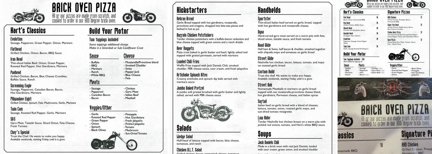 Hart's Saloon Menu