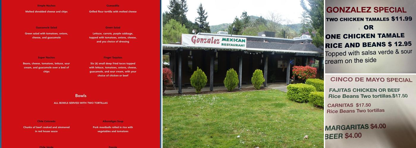 Gonzalez Mexican Restaurant Menu