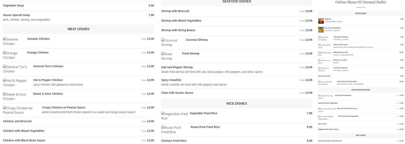 Oriental Buffet Menu