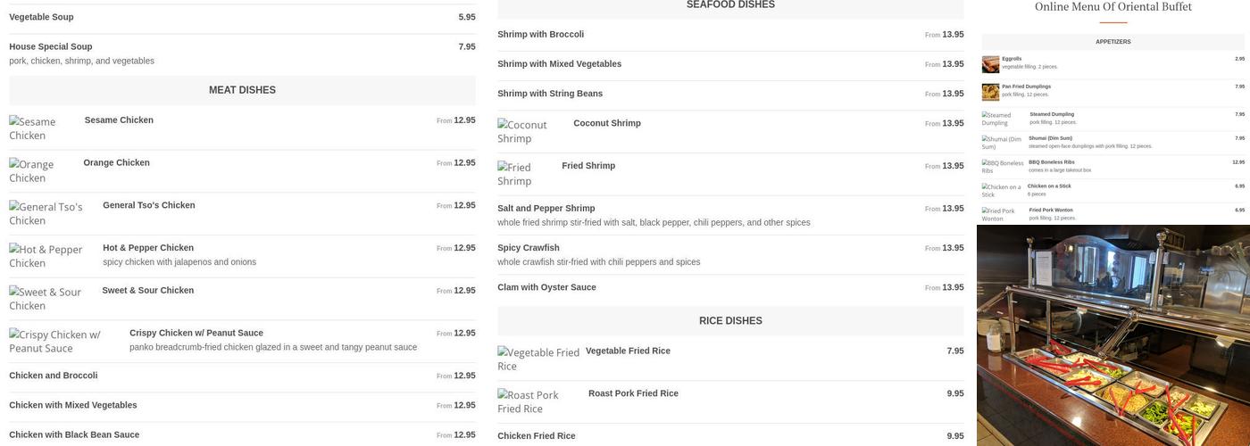 Oriental Buffet Menu