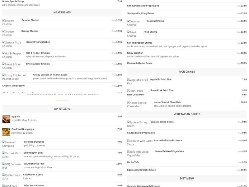 Oriental Buffet Menu