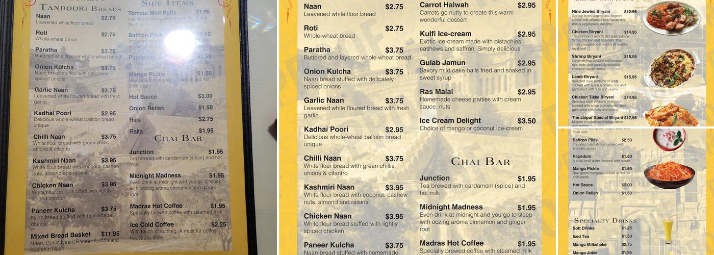 The Jaipur Junction Menu
