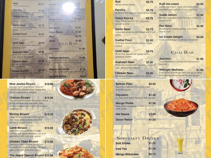 The Jaipur Junction Menu