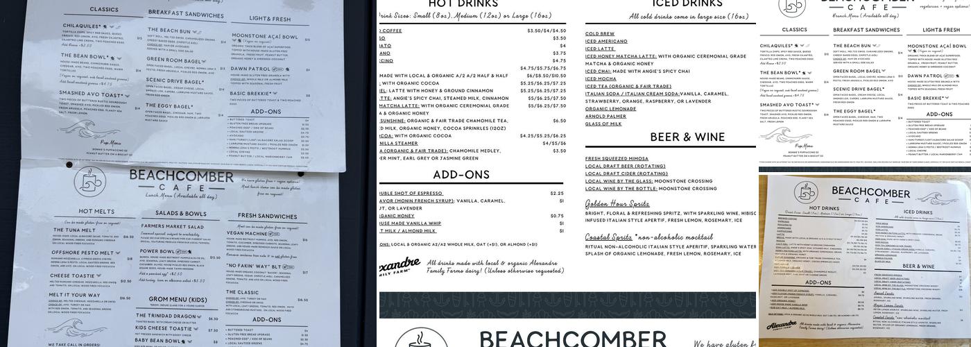 Beachcomber Cafe Menu