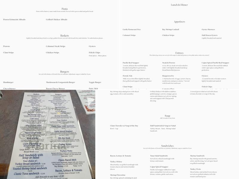 Café Marina & Woodley's Bar Menu