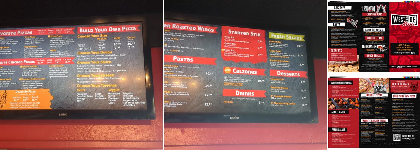 Westside Pizza Menu