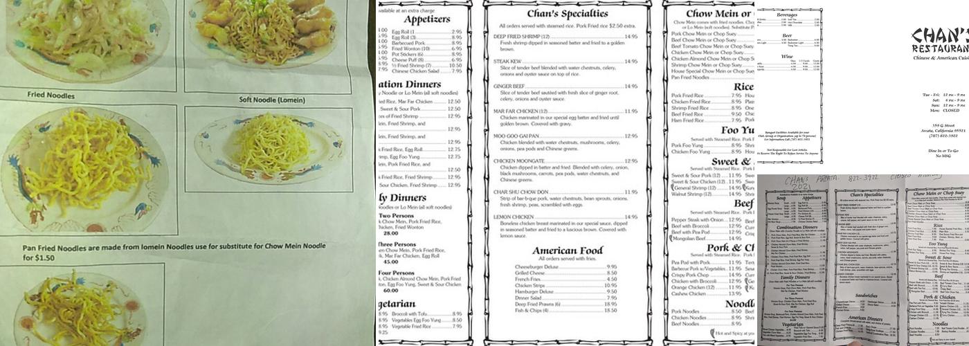 Chan's Restaurant Menu